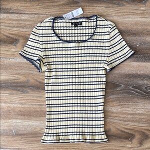 J Crew Pointelle short-sleeve T-shirt in stripe in Sporty Rib Stripe Corn NWT